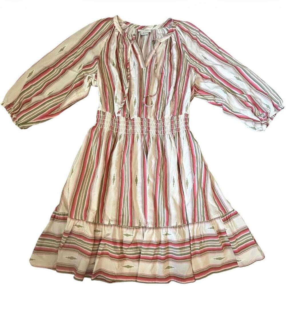 Ariat Striped V-Neck Smocked Waist Long Sleeve Mini Dress Size L